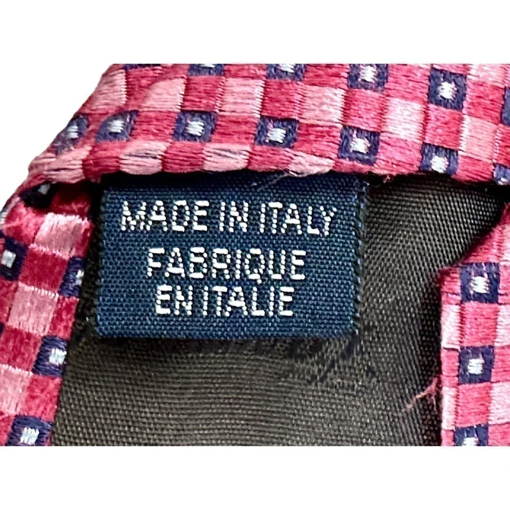 VTG Faconnable Silk Fuchsia Tie w/ Pink/Black Diamond Pattern Made in Italy
